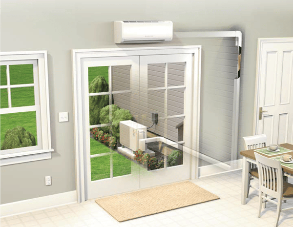 Example of a Mitsubishi Ductless Heating and Cooling System Unit Installed